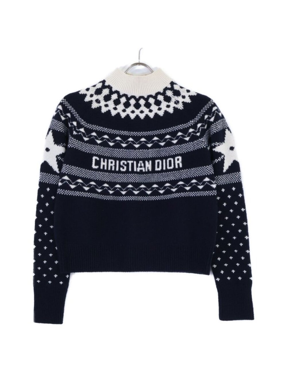 Dior Nordic Pattern Cashmere Wool High Neck Long Sleeve Knit Sweater